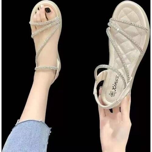 2021 Sandals Womens Open Toe Youth Ankle-Strap Buckle Flat Heel Rubber Pu Elastic Band Flat Fashion