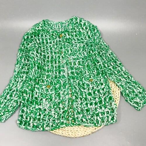 High Fashion Oversize Lazy V-Neck Mesh Hollow Green Knitted Cardigan Sweater Jacket Women 2021 Spring Summer New Clothes