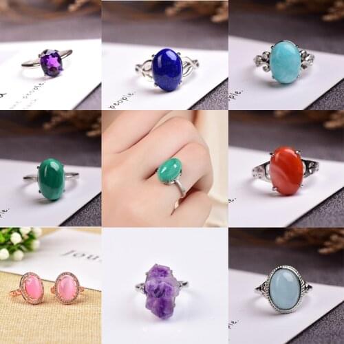 1PC Female Natural Crystal Open Adjustable Ring Silver Color Bridal Engagement Ring Vintage Zircon Stone Wedding Rings For Women