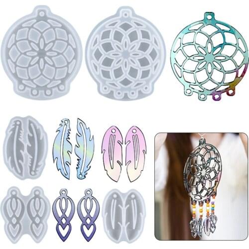 1set Dream Catcher Feathers Earrings Epoxy Resin Mold Pendant Silicone Mould DIY Decoration Necklace Pendant Silicone Mold