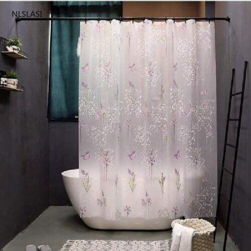 1pc Flower Print Shower Curtain Mat Decorative Waterproof EVA Bathroom Accessories Curtain Set Home Decor with Hook Mildew Proof