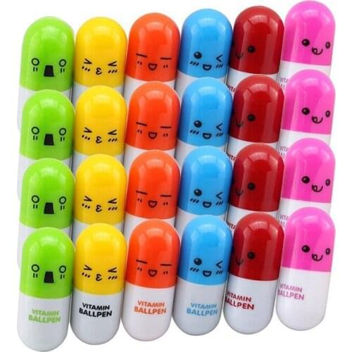 24pcs Vitamin pill Ballpoint Pen, Novelty Retractable Gift Ball pen with Smiling Face Cute Cartoon Emotion