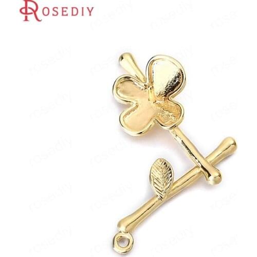 25582-G)10PCS 21x31MM 24K Gold Color Brass Flower with Branches Charms Pendants Jewelry Making Supplies Findings Accessories