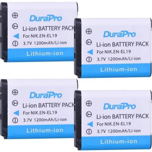 4 Pack DuraPro EN-EL19 EN EL19 Camera Li-ion Battery for Nikon S2500 S100 S2600 S3100 S3200 S3300 S4100 S4200 S4300 S6600