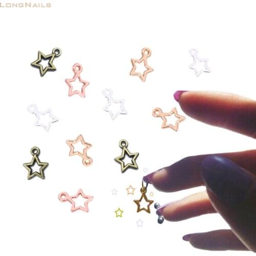 100pcs/lot Dangle Pierced Star Charms 12*10mm Hoop Hollow Pendants Alloy Star Dangle DIY Drops Craft Rings Nail Accessory 0706