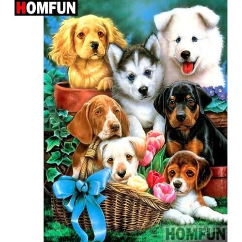 HOMFUN Full Square/Round Drill 5D DIY Diamond Painting "Animal dog" Embroidery Cross Stitch 3D Home Decor Gift A13061