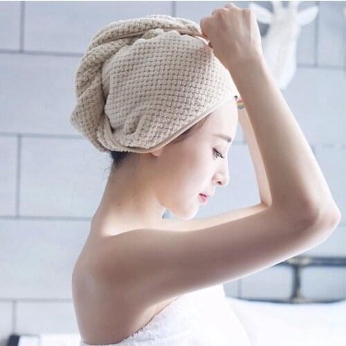 1PC 100% Cotton Women Bathroom Super Absorbent Quick-drying Thicker Microfiber Bath Towel Hair Dry Cap Button Bath Turban
