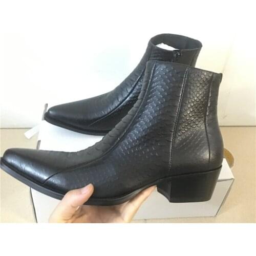 New 2020 Genuine Leather Serpentine pionted toe high end luxury handmade men leather Boots 5cm heel