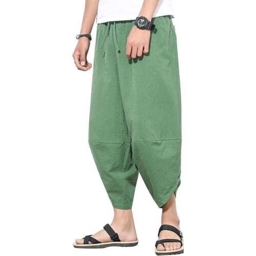 Drawstring Baggy Sweatpants Plus Size Men SolidColor Capri Pants Drawstring Oversize Samurai Trousers Loose Jogging Pants Casual