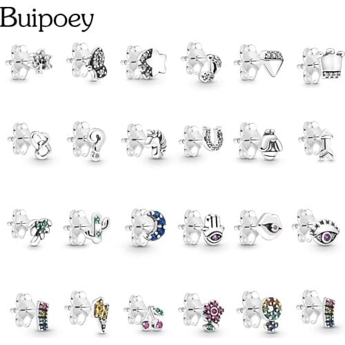 Buipoey Fashion New Silver Color Earrings For Women Girls Heart-shaped Simple Crown Earrings Wedding Engagement Jewelry Gifts