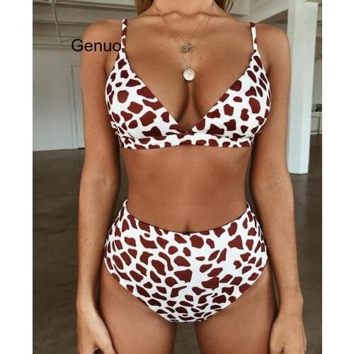 Women Bandage Bikini 2pcs Set Push-up Animal Print Leopard High Waist Beach Swimsuit Bandeau Padded Bra Bathing Suit Swimwear