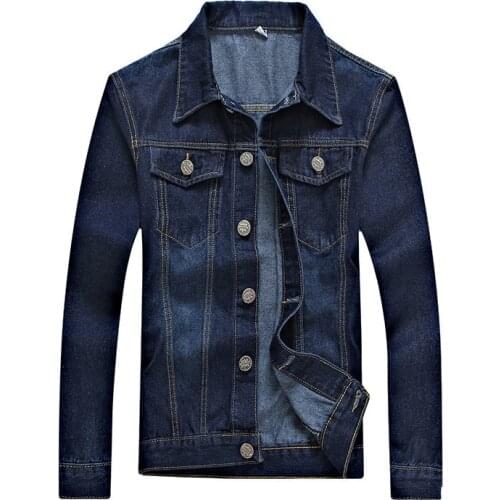 Spring Autumn Men Denim Jacket Jean Button Opening Slim Tops Stylish Simplicity Dark Blue Male Outerwear Trend Boy Recommended