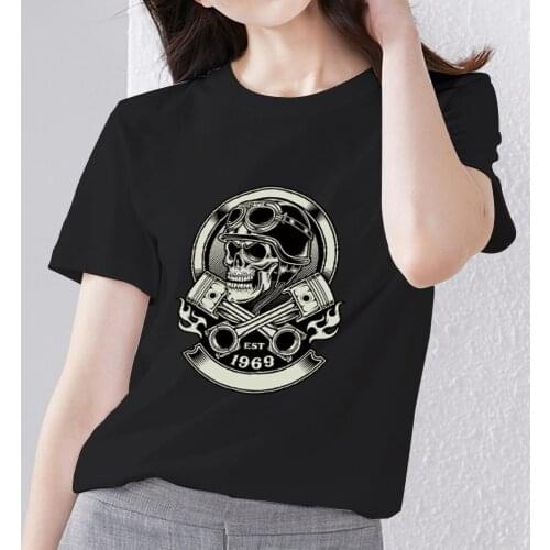 Womens T-shirt Round Neck Basic Womens Street Style Skull Pattern Series Printed Classic Gothic Black T-Shirt Commuter Top