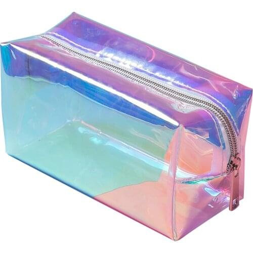 Holographic Laser Cosmetic Bag Fashion Holographic Pencil Case Cosmetic Makeup Pouch Laser Zipper Purse Bag Toiletry Cases
