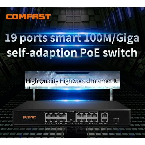 Comfast 19 ports 100M intelligent POE switch 16 ports 100M POE+2 ports Gigabit uplink port+1 Gigabit SPF optical port CF-SF1162P