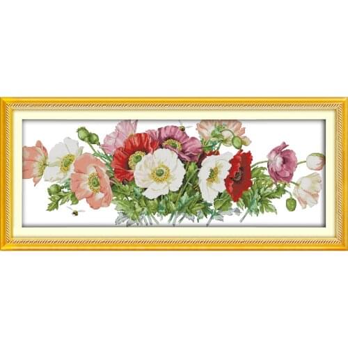 Joy Sunday Poppies (7) Chinese Cross Stitch Kits Ecological Cotton Clear Stamped Printed 14 11CT DIY Wedding Decoration For Home