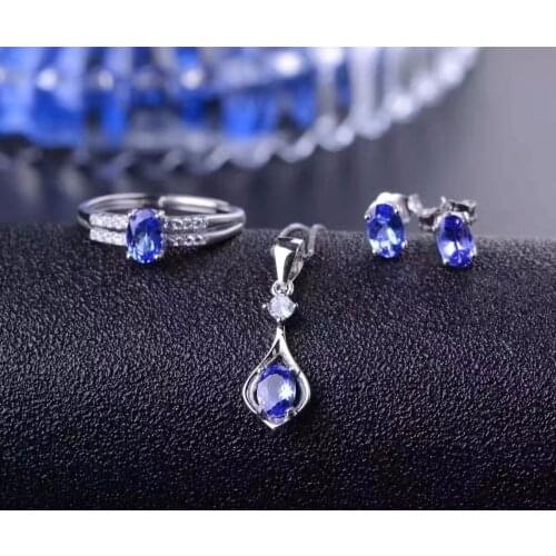 Columbia natural tanzanite set ring earrings necklace fashionable with new design quality 925 Silver