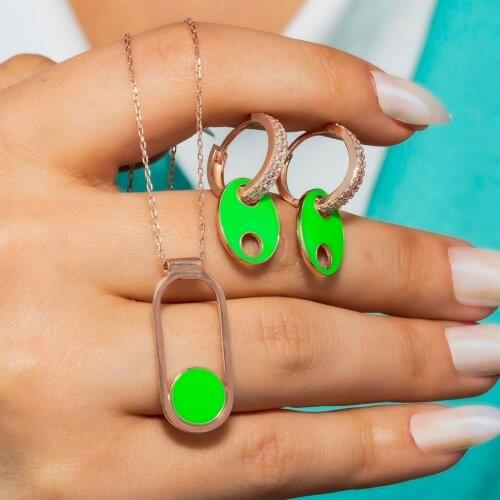 Rose Color Green Neon Silver Lady Jewelry Set