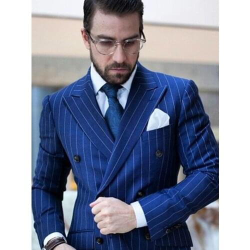 Handsome Groomsmen Double-Breasted Groom Tuxedos Wedding Dress Men Suits Blazer Prom Dinner (Jacket+Pants+Tie) K365