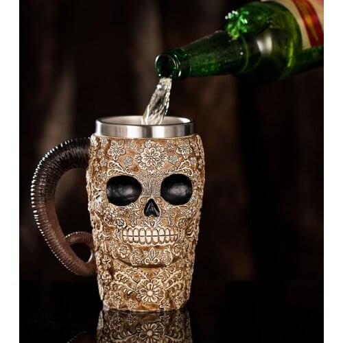 Kitchen Accessories 3d Beers Mug With Handle Creatives Skull Flower Cup Vintage Bar Accessories For Drinks Home Party 450ml