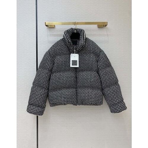 Blended Luxury Wool Jacket for Women 2021 Winter New Warm Wild Woven Houndstooth Long Sleeve Bread White Goose Down Jackets