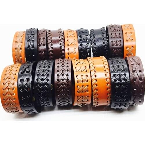 MIXMAX 50pcs men leather bracelet bangle wristband vintage retro women unisex handmade Press button black brown fashion jewelry