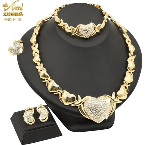 Trendy Dubai Gold Color Jewellery Sets Nigerian Wedding African Beads Jewelry Set Crystal Rhinestone Ethiopian Bridal Party Gift