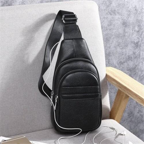 New Fashion Natural Cowskin Mens Chest Bag Genuine Leather Crossbody Bags Casual Brand Design Sport Messenger Bags Korean Style