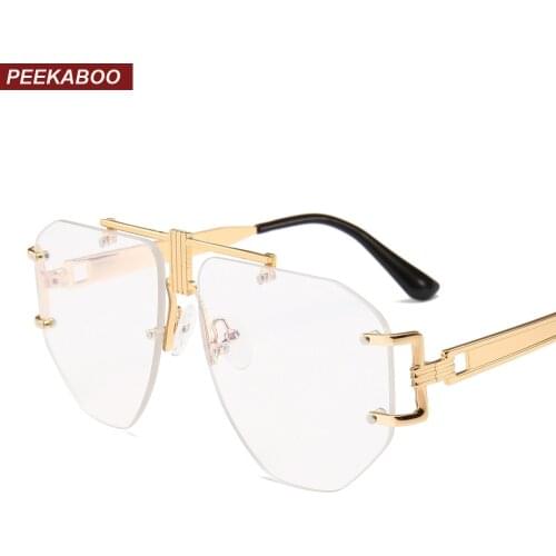 Peekaboo gold rimless glasses women brand designer clear lens 2019 oversized eyeglasses frame men retro metal