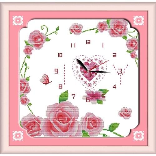 Crystal love cross stitch kit 14ct 11ct count print canvas wall clock stitching embroidery DIY handmade needlework