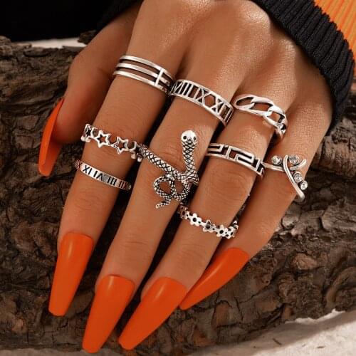 Ethnic Rings Set Snake Ring Wrap Roman Numeral Ring Zirconia Star Ring Jewelry for Women Men Ring Set 2021 Fashion Wholesale