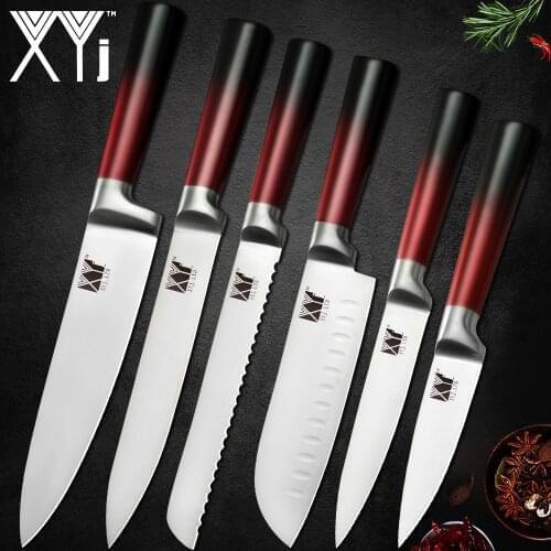 XYj Stainless Steel Kitchen Knife Set Gradient Color Handle 8'' 7'' 5'' 3.5'' Chef Bread Slicing Santoku Utility Paring Knife