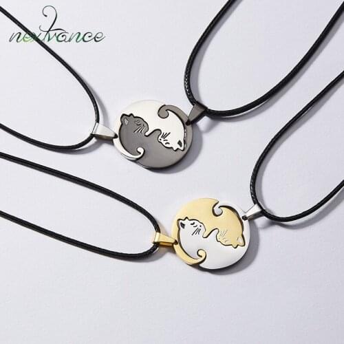 Nextvance Stainless Steel Black White Cat Couples Necklaces Interlocking Animal Matching Yin Yang Cats Set Necklaces For Lover