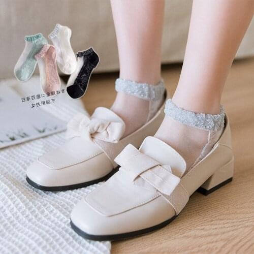 4 Pairs/lot New Transparent Short Lace Socks Women Summer Hollow Out Boat Sock Slippers Female Soft Low Invisible Socks