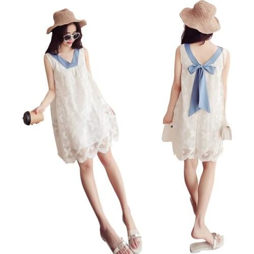 2020 New Fashion Maternity Dress Pregnant Clothes Summer Dresses for Pregnancy V-neck Sleeveless Lace Dress Plus Size