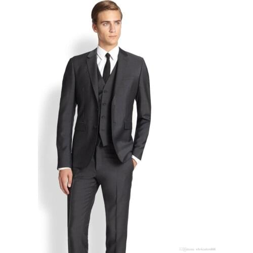 New Arrival Groom Tuxedos Notch Lapel Mens Suit Charcoal Gray Groomsman/Bridegroom Wedding/Prom Suits (Jacket+Pants+Tie+Vest)