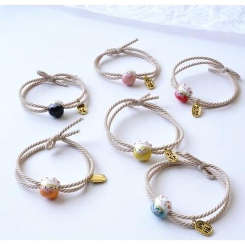 New Year Ceramic Lucky Cat Hair Band Womens-Style Girlfriends Girls Rubber Band Hair Band Hair Accessories #YXFS12