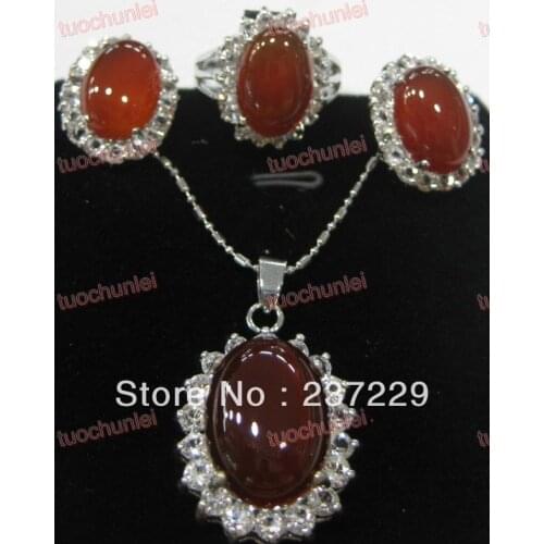 Wholesale price good ^^^^Charming Red stone Gem inlay Lucky Pendants Necklace Earring Ring Set