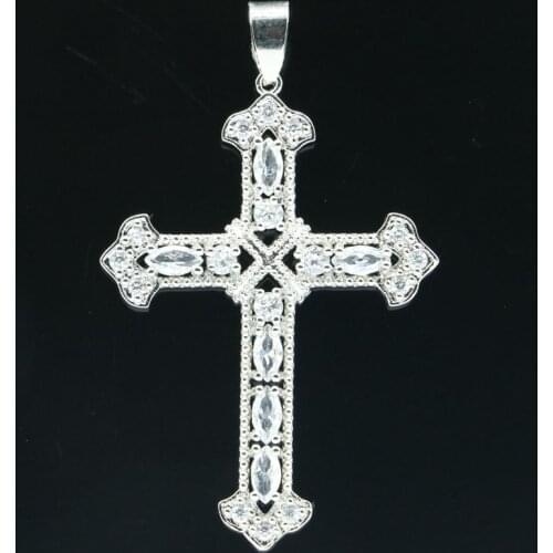 57x35mm Anniversary Long Cross Created White Sapphire Green Peridot CZ For Womans Wedding Silver Pendant