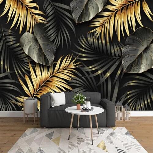 Custom Mural Nordic Hand Painted Tropical Plant Leaves Luxury Study Room Living Room Sofa TV Background Wall Painting Wallpaper