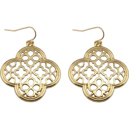ZWPON 2020 Gold Filigree Cutout Quatrefoil Motif Statement Earrings Flower Zinc Alloy Drop Earrings for Woman Female Jewelry