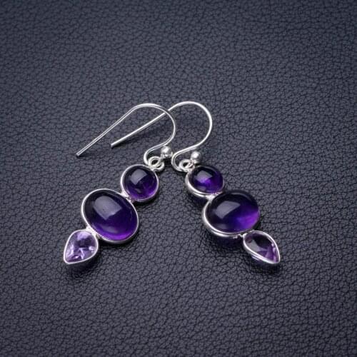 StarGems Natural Amethyst Handmade 925 Sterling Silver Earrings 1.5" D7129