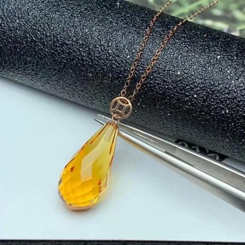 Shilovem 18k yellow gold citrine pendants fine Jewelry women party new classic plant gift none necklace 10*20mm mymz1020259j
