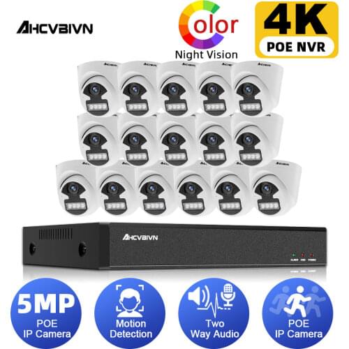 16CH 4K POE NVR Surveillance System 5.0MP Two Way Audio Poe IP Camera 16 Channel NVR Kit Video Surveillance Set IOS Android View