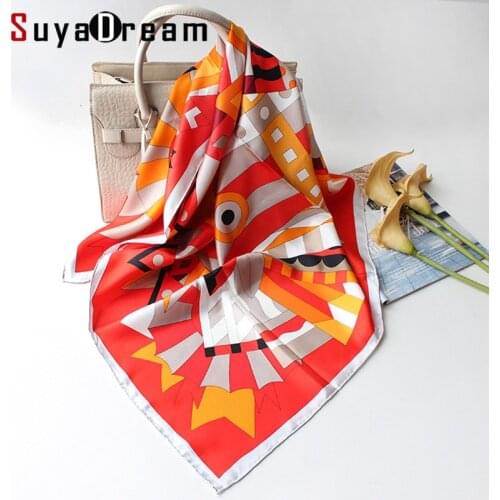 Suya Dream Woman Silk Scarf 100%Real Silk 88x88cm Square Printed Scarves Chic style Decorate Spring Autumn Shawl