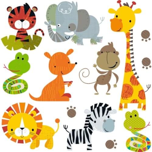 Animal Patches On Clothes Cartoon Animal Set Thermal Stickers Heat Transfer Iron On For Children T-shirt Dresses Baby Patches