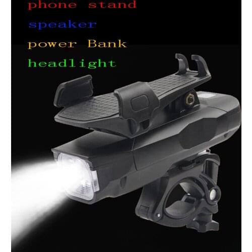 4 In 1 Rechargeable Bicycle Light Flashlight Bike Horn Handlebar Phone Holder Bell 2400/4000 MAh MTB Bike Phone Holder