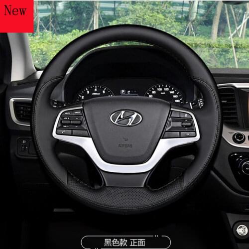 High-quality Customized Hand-Stitched Leather Car Steering Wheel Cover for Hyundai Elantra Verna Elantra Interior Accessories