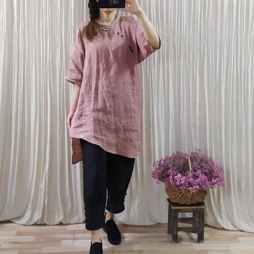 Women Loose Irregular Length Ramie Blouse Tops Shirt Ladies Patchwork Loose Ramie Shirts Female 2020 Vintage Tops 2020 Summer