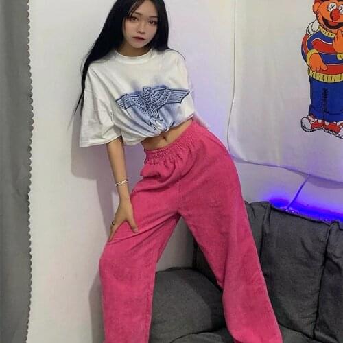 Pink Corduroy Wide Leg Pants Women Korean Style Straight High Waist Trousers Female Fashion Streetwear Aesthetic Pantalones Ropa